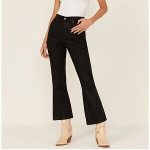 🎸 Wrangler X Fender WRock Coated Black Denim Cropped Flare Jeans SZ 26/28